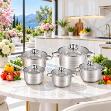 Набор посуды Benson BN-295 из нержавеющей стали со стеклянными крышками, 10 предметов