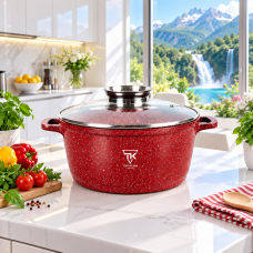 Кастрюля Top Kitchen диаметром 28 см с двумя ручками и стеклянной крышкой, красная
