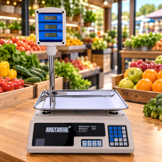 Ваги торговельні електронні MATARIX MX-411 до 50 кг з металевим лотком та дисплеєм на стійці
