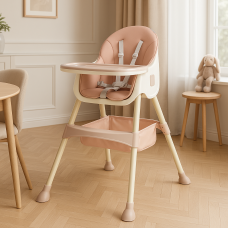 Детский стульчик для кормления M 4136-2 PINK, складной, экокожа, 5-точечные ремни безопасности.
