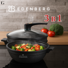 Сковорода Wok Edenberg EB-12112 (3 в 1, 32 см) з кришкою та кошиком для парі