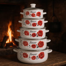 Набор эмалированных белых кастрюль 5 шт. 