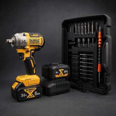 DeWALT гайковерт аккумуляторный 36V бесщеточный с кейсом, 2x5Ah аккумуляторами и набором насадок. №0