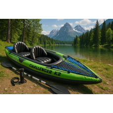 Intex Challenger K2 68306 NP надувная байдарка для двоих, 351×76 см, с веслами и ручным насосом