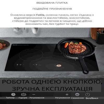 Індукційна та газова плита YOTECH 2 конфорки, настільна/врізна, склокераміка + нержавійка №0