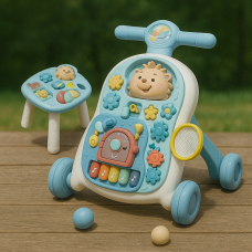 Детская каталка-ходунки 3в1 с баскетбольным кольцом, игровым столиком, музыкальным пианино, световыми эффектами и развивающими элементами, модель 962-964-965