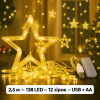 Світлодіодна гірлянда Штора Зірки 2.5 метра 138LED 12 зірок Теплий білий USB+AA
