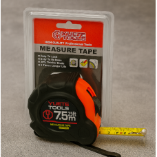 Рулетка YUETE TOOLS 7,5 м × 25 мм з фіксатором, сталеве полотно з покриттям, для будівельних робіт