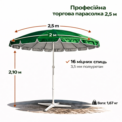 Професійна торгова парасолька Moonsen Lite 2.5M | Турецька якість та надійність №0