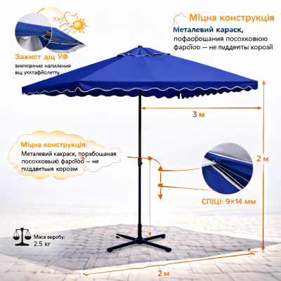  Monsen торгова парасолька 2×3 м легка 2.5 кг, регульована по висоті, для вулиці №0