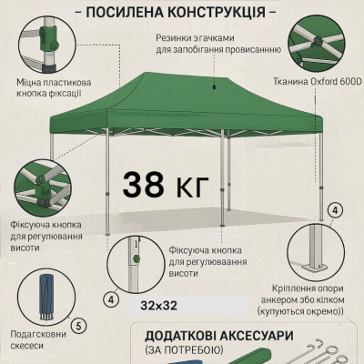 Розсувний Намет 3х6 Посилений білий каркас №0