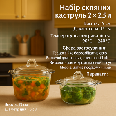 Набір скляних кастрюль із жароміцного скла №2
