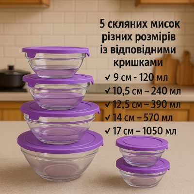 Набор стеклянных кастрюль 4+4 для плит и духовок.  №4