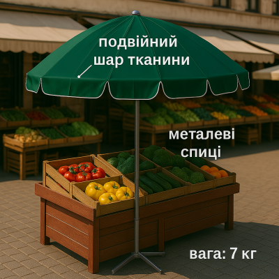 Парасолька Monsen | Діаметр 3,3 м | Посилена конструкція | 12 метал. спіць | Підвійна тканина №0