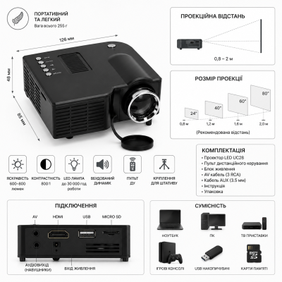 Портативний Проектор Led Projector UC28 №0