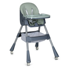 Стульчик для кормления BAMBI M 5722 Mint, регулируемый, съемный столик, 5-точечный ремень, колеса, экокожа
