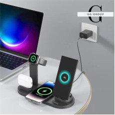 Бездротовий зарядний пристрій 5 в 1 підставка для iPhone 15, 14, 13, 12, 11 X, Apple Watch Airpods
