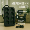 Сетевой фильтр Удлинитель USB ТК-11 (8×220В + 4×USB + 1×Type-C), F16u, черный, 5 м