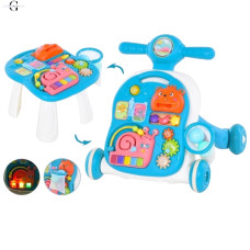 Детская каталка-ходунки 3в1 с баскетбольным кольцом, игровым столиком, музыкальным пианино, световыми эффектами и развивающими элементами, модель 962-964-965
