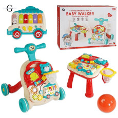 Дитяча каталка-ходунки 2 в 1 Baby Walker BM2106 – ігровий столик з бізібордом, музичне піаніно, баскетбольне кільце, центр розвитку для малюків