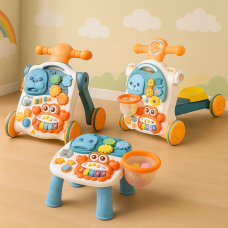 Детская каталка-ходунки 4в1 HUANGER HE0826-27: толокар, самокат, игровой столик с бизибордом и баскетбольным кольцом, музыкальные и световые эффекты