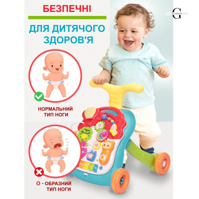 Детская каталка-ходунки 2 в 1 Limo Toy M 5473 AB – игровой столик с бизибордом, музыкальное пианино, телефон, сортер, развивающие элементы №1