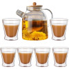 Скляний чайник-заварник + 6 чашок з підвійним дном