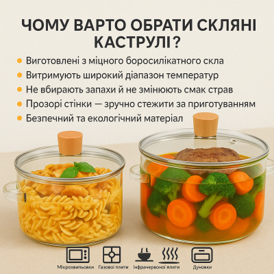 Набір скляних каструль для всіх видів плит 3,2+1,8 літра  №1