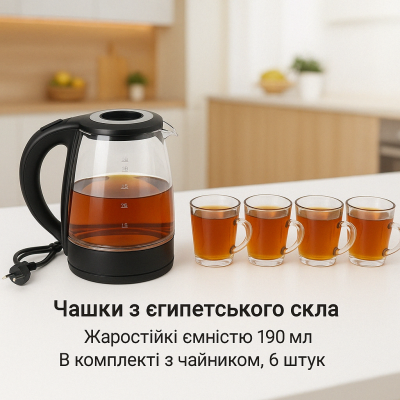 Чайник електричний + 6 чашок №3