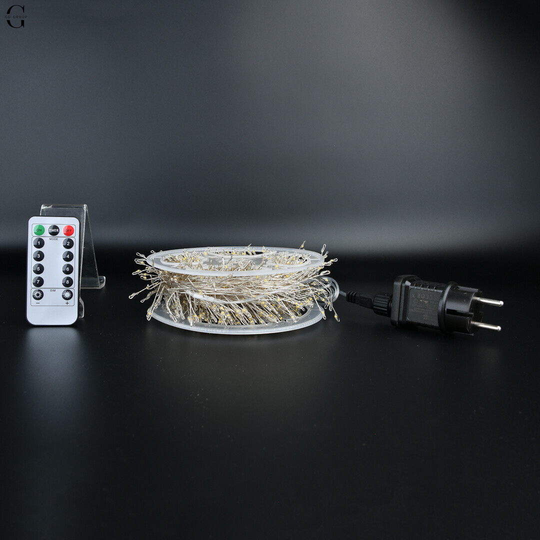 Гірлянда Роса Мішура 50м 1500 LED на мідному дроті з пультом IP44/IP65 вулична