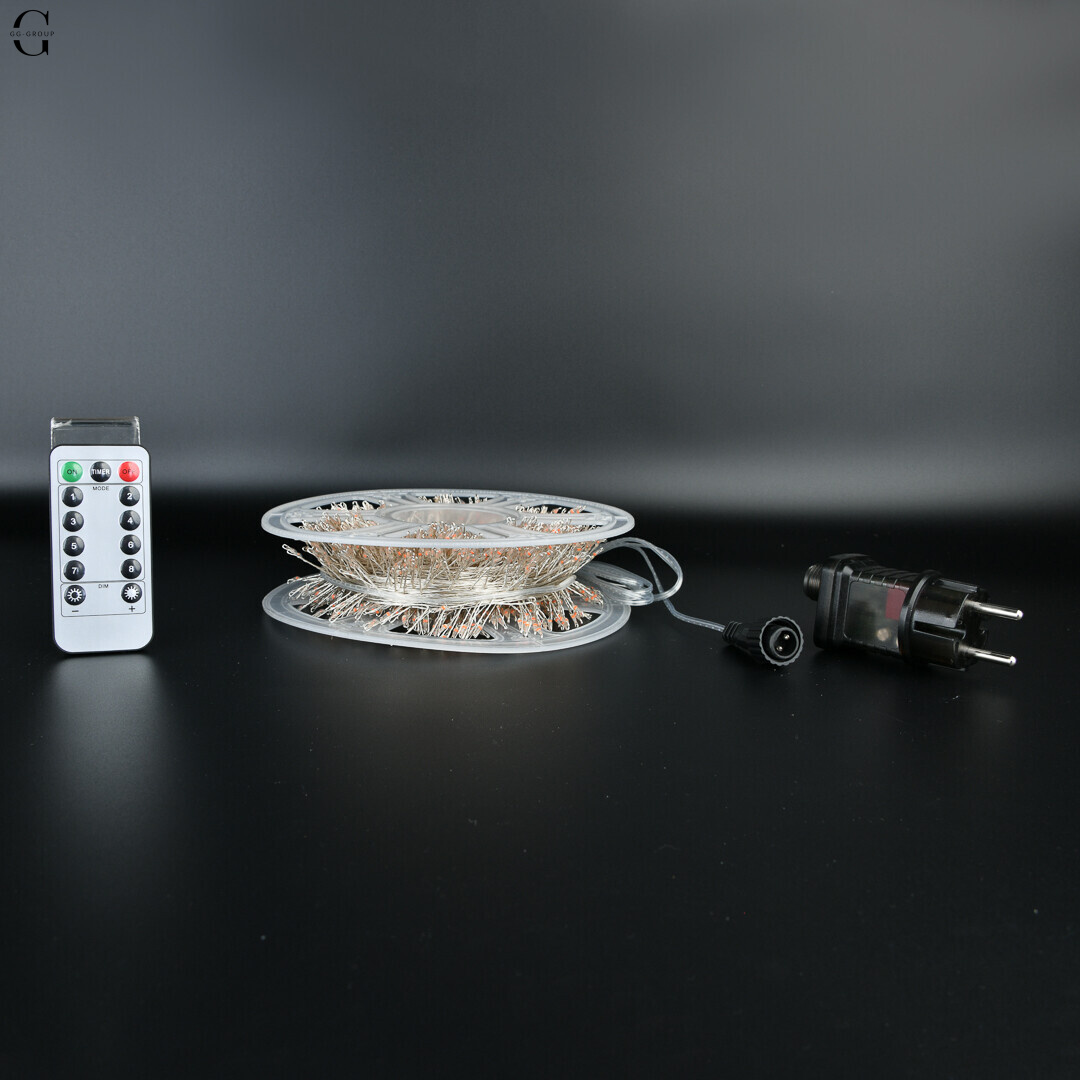 Гірлянда Роса Мішура 100м 2000 LED на мідному дроті з пультом IP44/IP65 вулична
