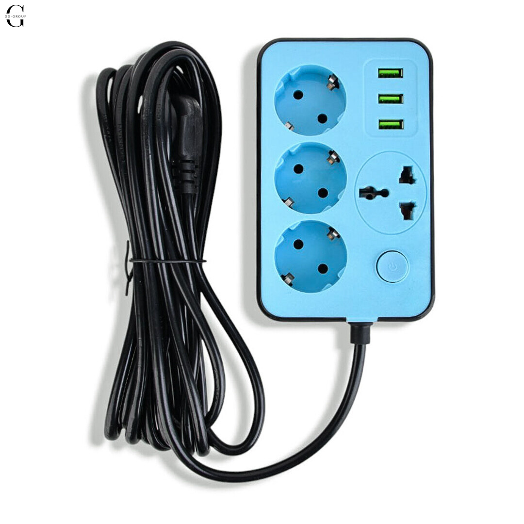 Сітковий фільтр Подовжувач з USB Тк-4 (4×220В+3×USB, Чорний 5m