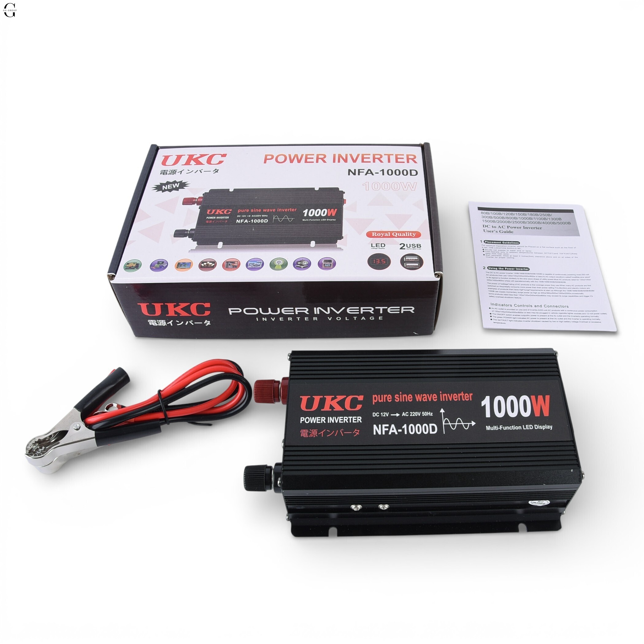 Інвертор напруги UKC NFA-1000D 1000W (чиста синусоїда) 12V → 220V