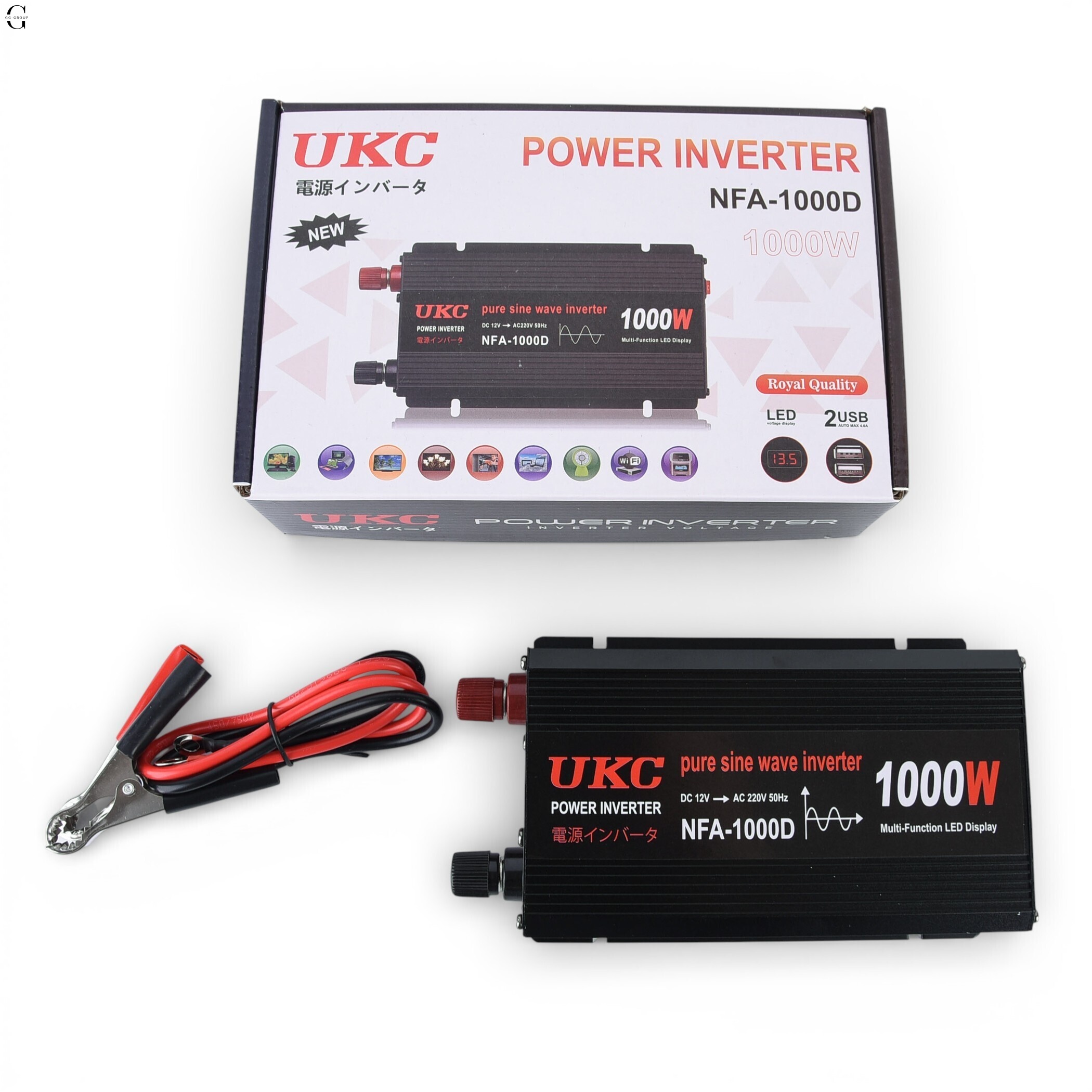 Інвертор напруги UKC NFA-1000D 1000W (чиста синусоїда) 12V → 220V