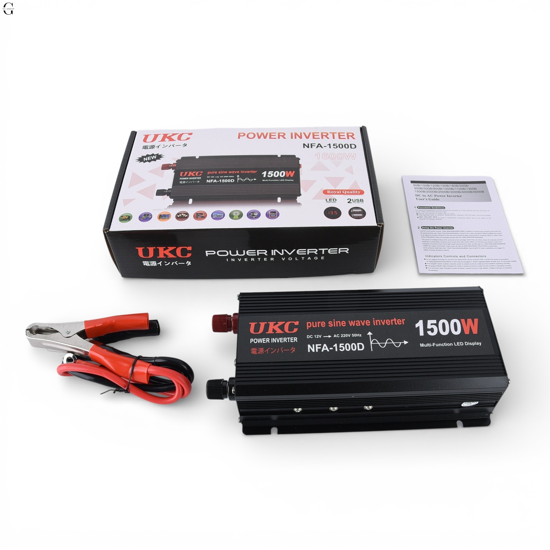 Інвертор напруги UKC NFA-1500D 1500W (чиста синусоїда) 12V → 220V 
