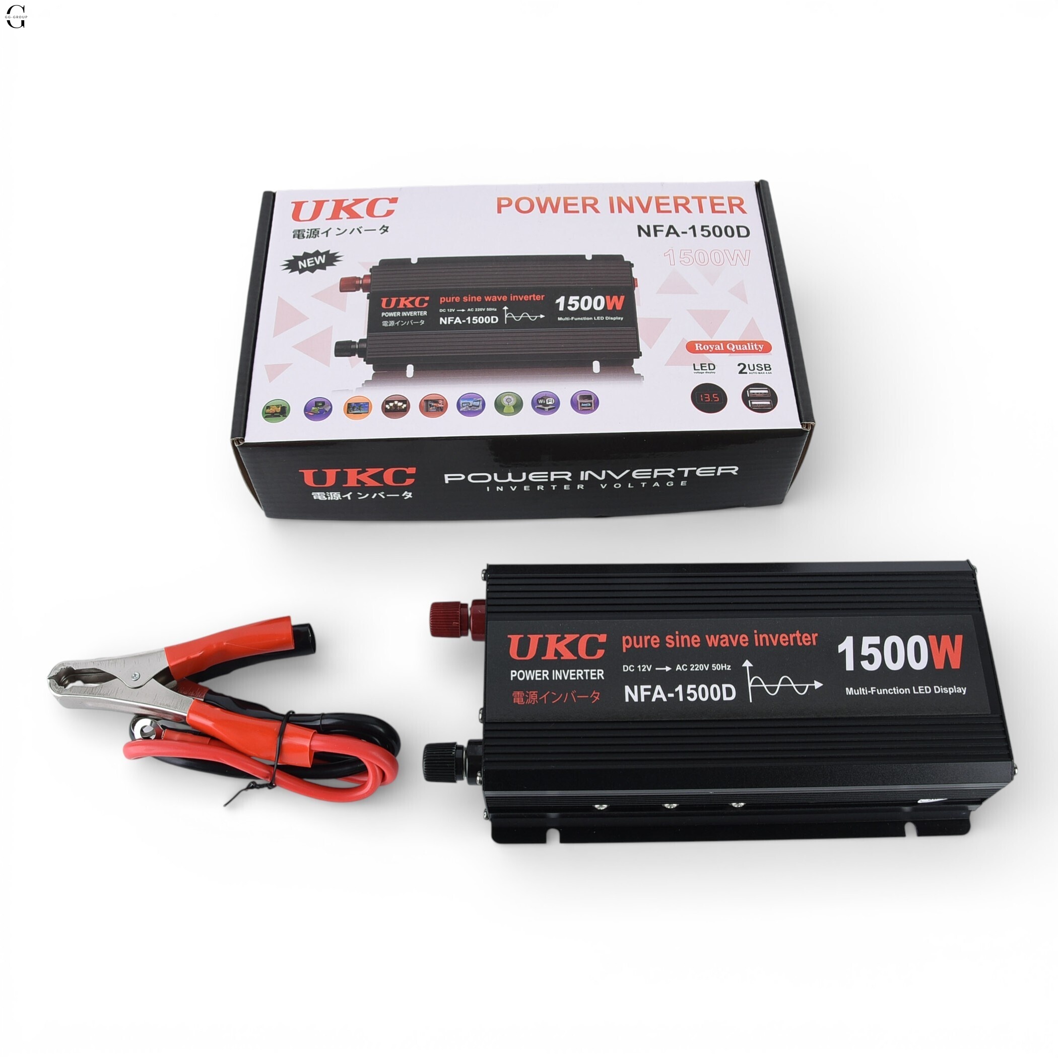 Інвертор напруги UKC NFA-1500D 1500W (чиста синусоїда) 12V → 220V 