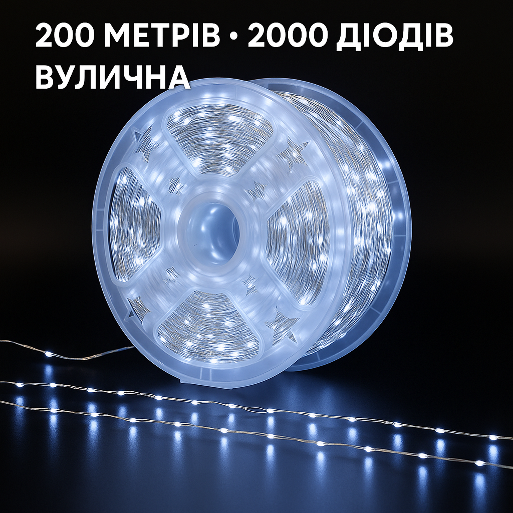 Гірлянда «РОСА 200 метрів біла» — 2000 LED, Світло, MiniLED / High-Brightness