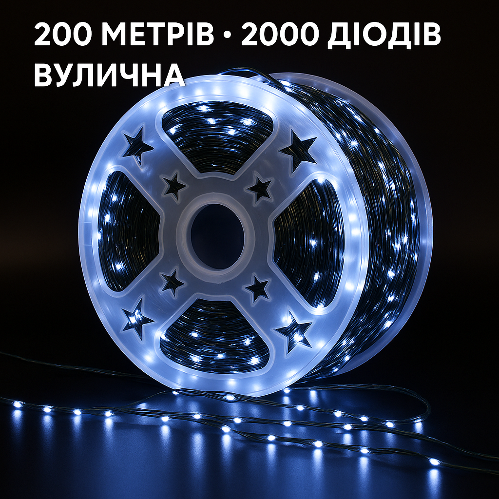 Гирлянда «РОСА 200 метров белая» - 2000 LED, Сеть, MiniLED / High-Brightness