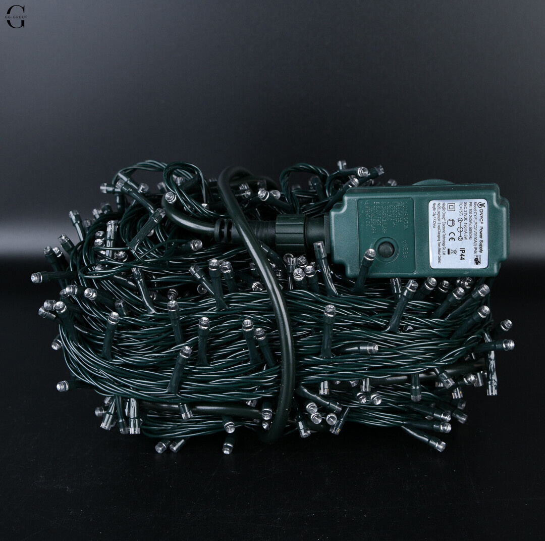 Вулична світлодіодна гірлянда-нить 40 м, 800 LED, зелений дріт, холодне біле світло, IP44