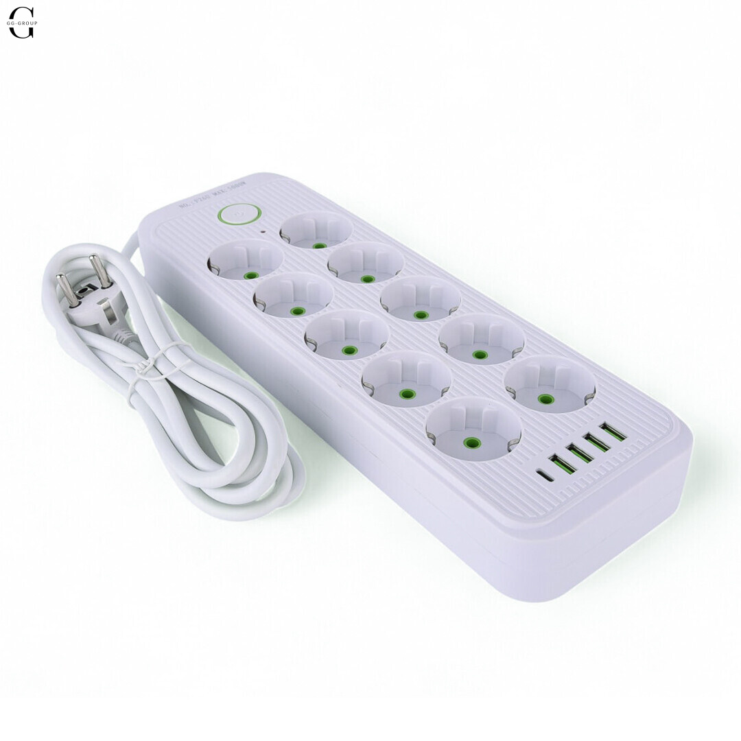 Мережевий фільтр Подовжувач USB ТК-13 (10×220В+4×USB+1×Type-C), F26u, Білий, 3 м