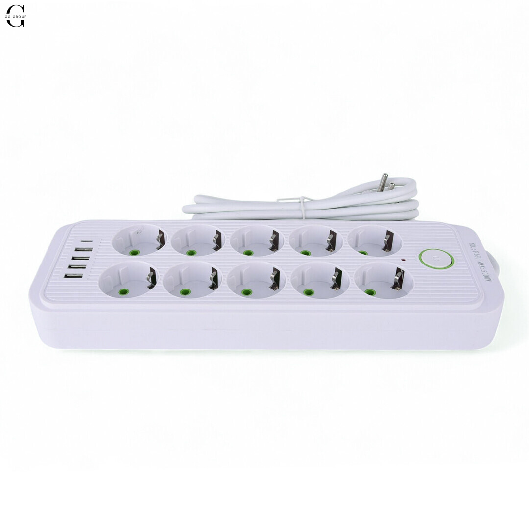 Мережевий фільтр Подовжувач USB ТК-13 (10×220В+4×USB+1×Type-C), F26u, Білий, 3 м