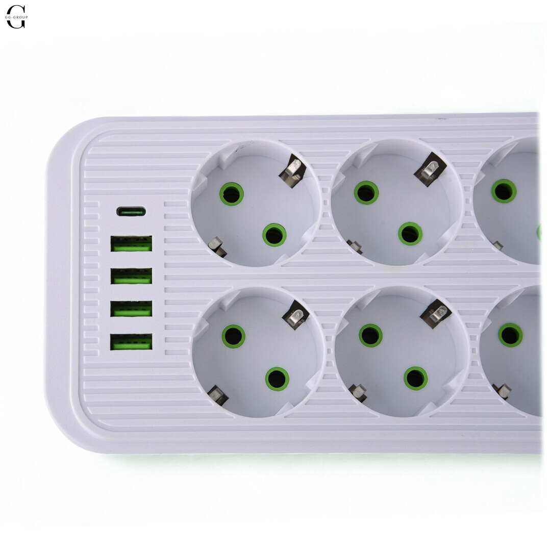 Мережевий фільтр Подовжувач USB ТК-13 (10×220В+4×USB+1×Type-C), F26u, Білий, 3 м