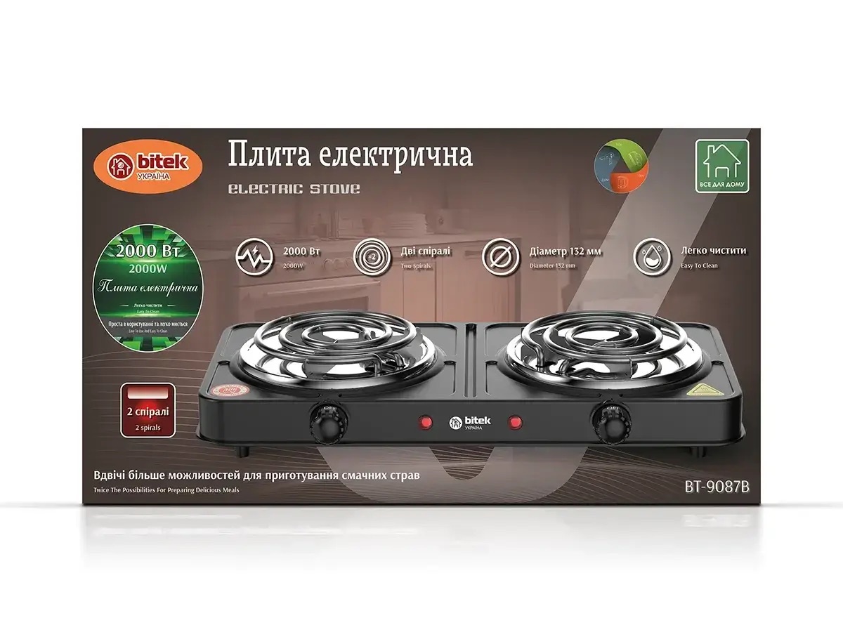 Электроплита настольная BITEK BT-9087B на 2 конфорки, 2000 Вт.