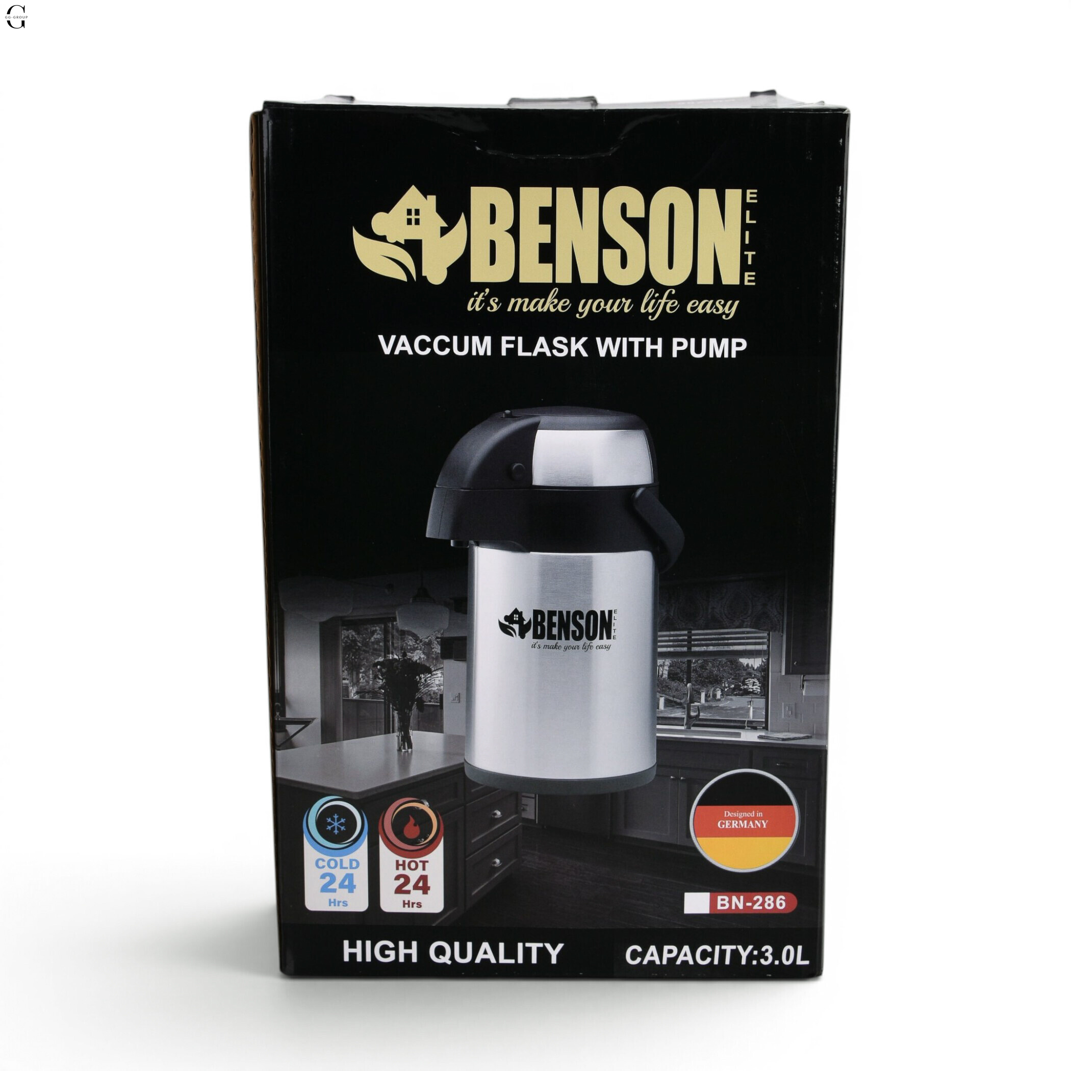 Вакуумный термос Benson Black Steel 3 л с помпой и двойной теплоизоляцией