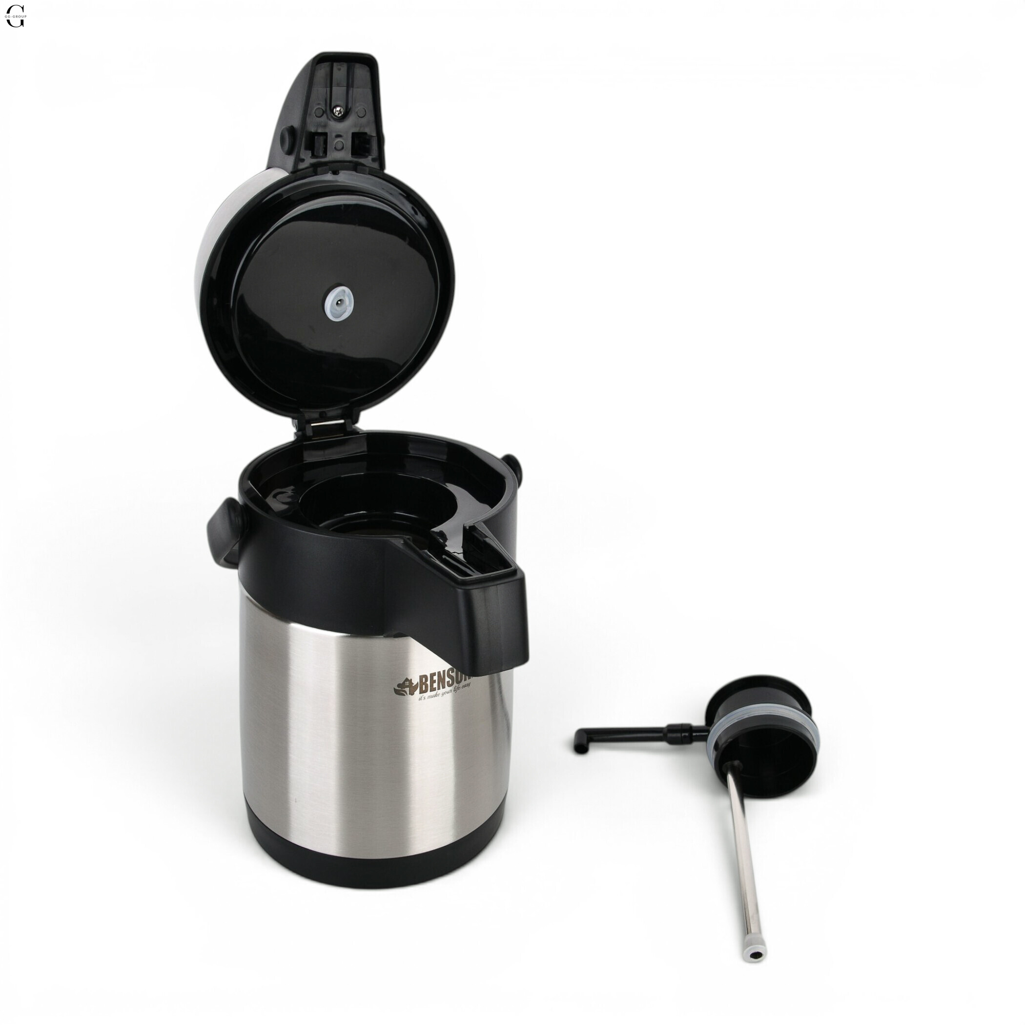 Вакуумный термос Benson Black Steel 3 л с помпой и двойной теплоизоляцией