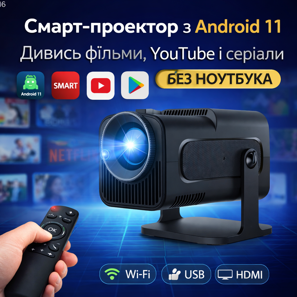 Портативний смарт-проектор Android 11 (Ultra HD, LED)