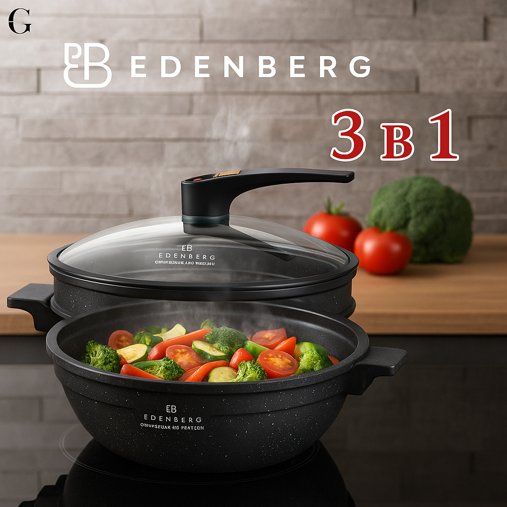 Сковорода Wok Edenberg EB-12112 (3 в 1, 32 см) з кришкою та кошиком для парі