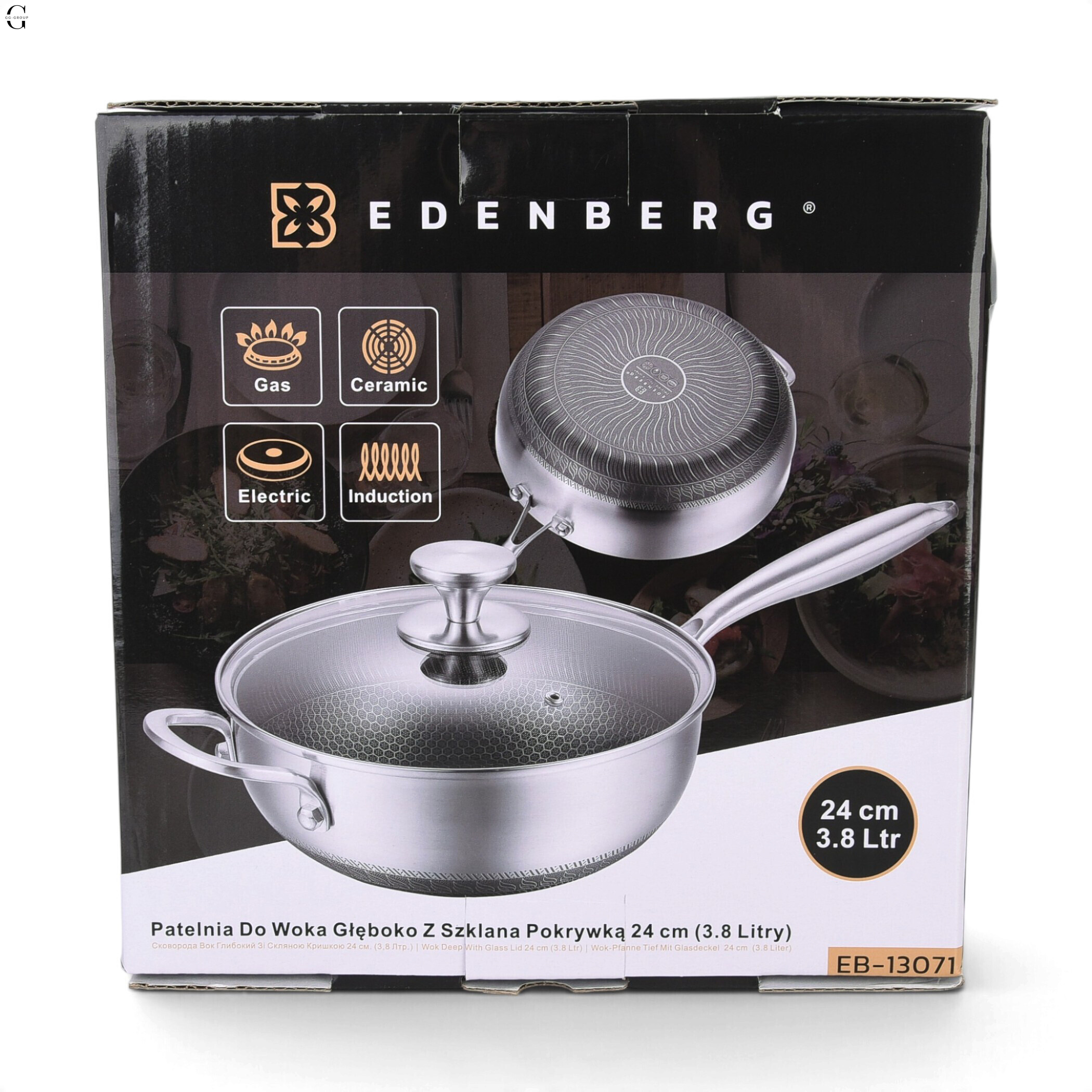 Глубокая сковорода с крышкой Edenberg EB-13071, 24 см, 3,3л, антипригарное покрытие, индукция