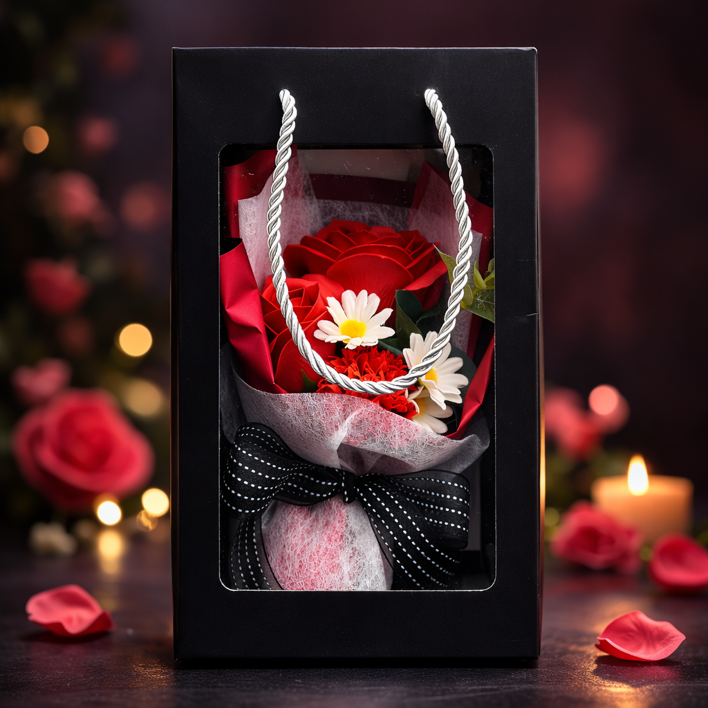 Подарочный набор мыльных цветов Red Rose Box — декоративный букет в коробке.