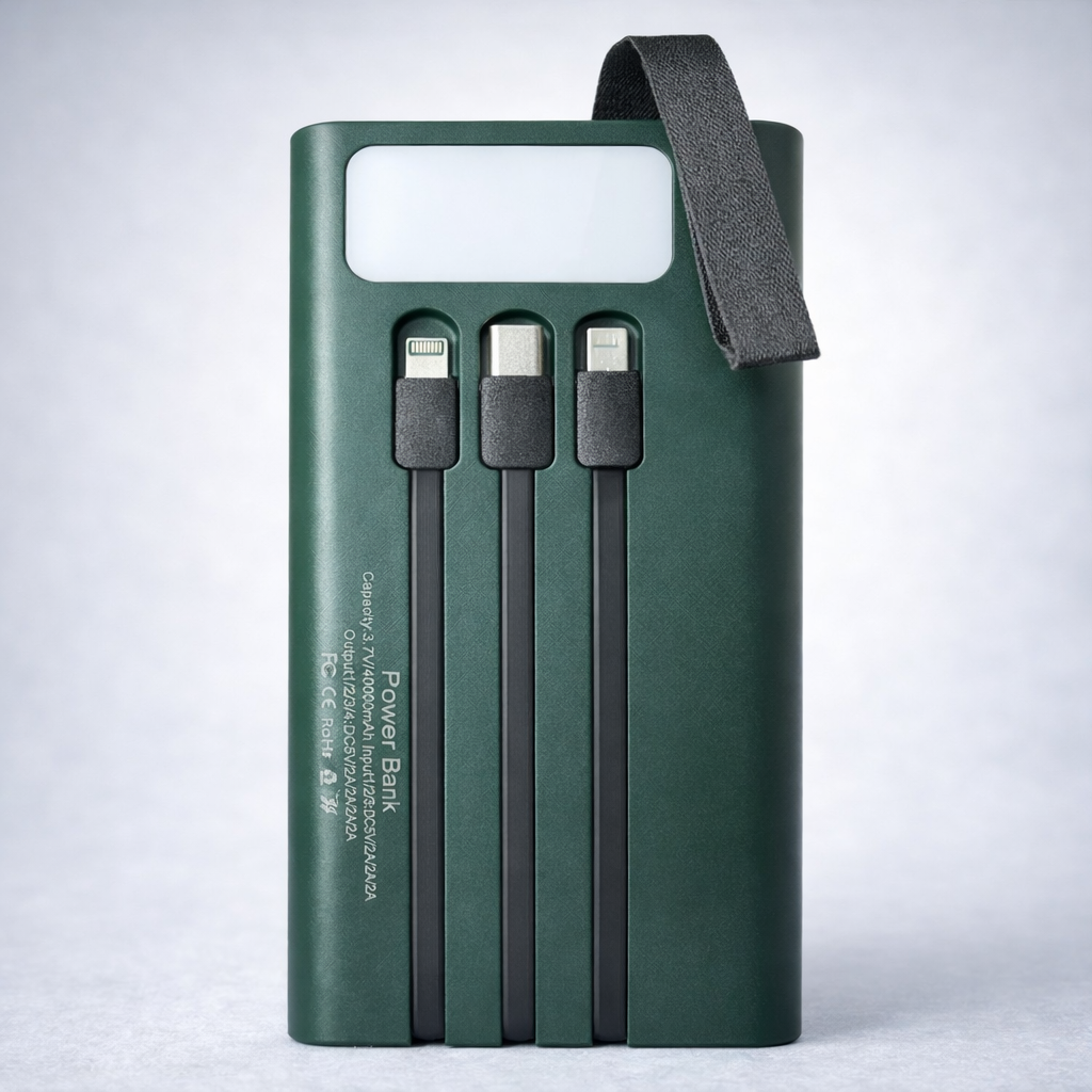 Power bank Повербанк40000 мА·рік з LED-дисплеєм та вбудованими кабелями